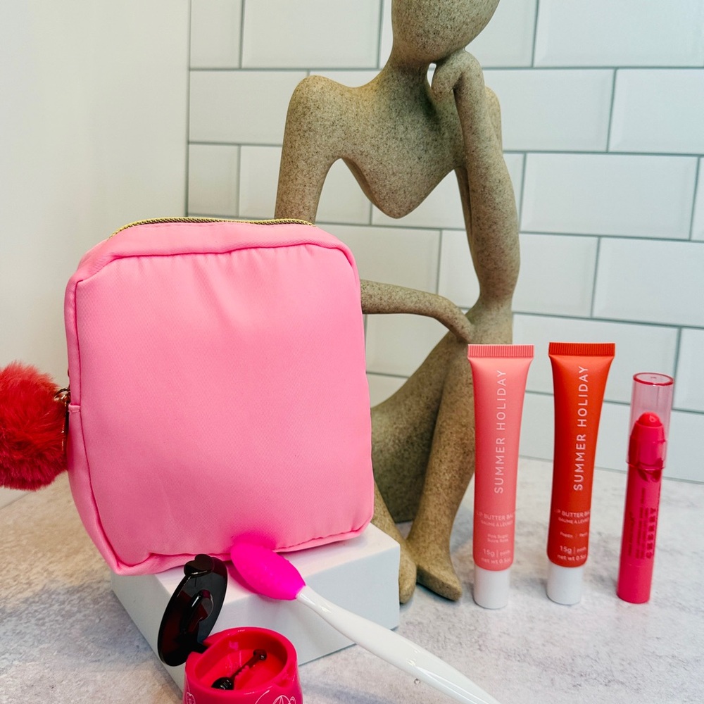 Pink Cosmetic Pouch with Accessories